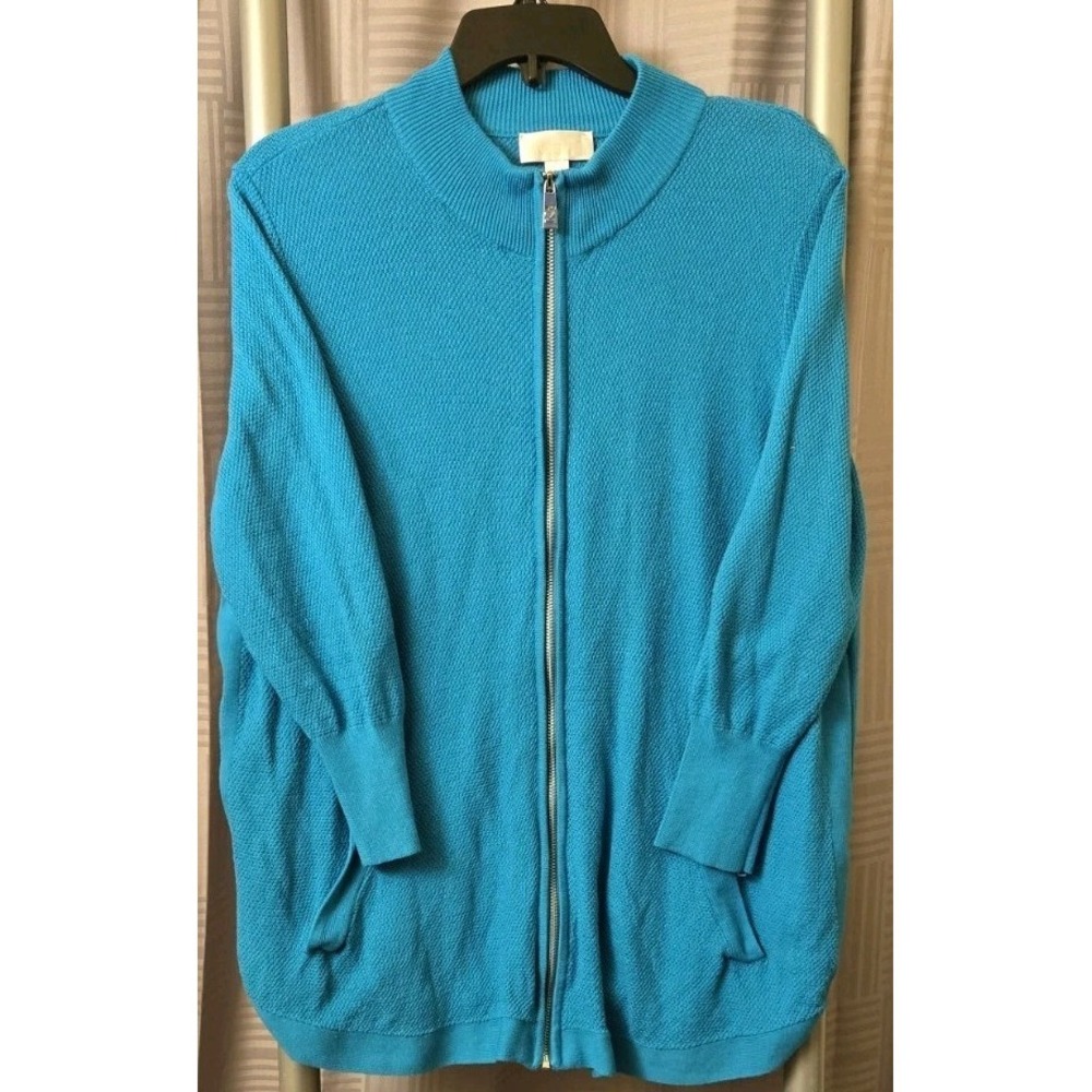 Belle Kim Gravel Jacket‎ Womens Large Teal Green Zip Up Pockets Outerwear Knit